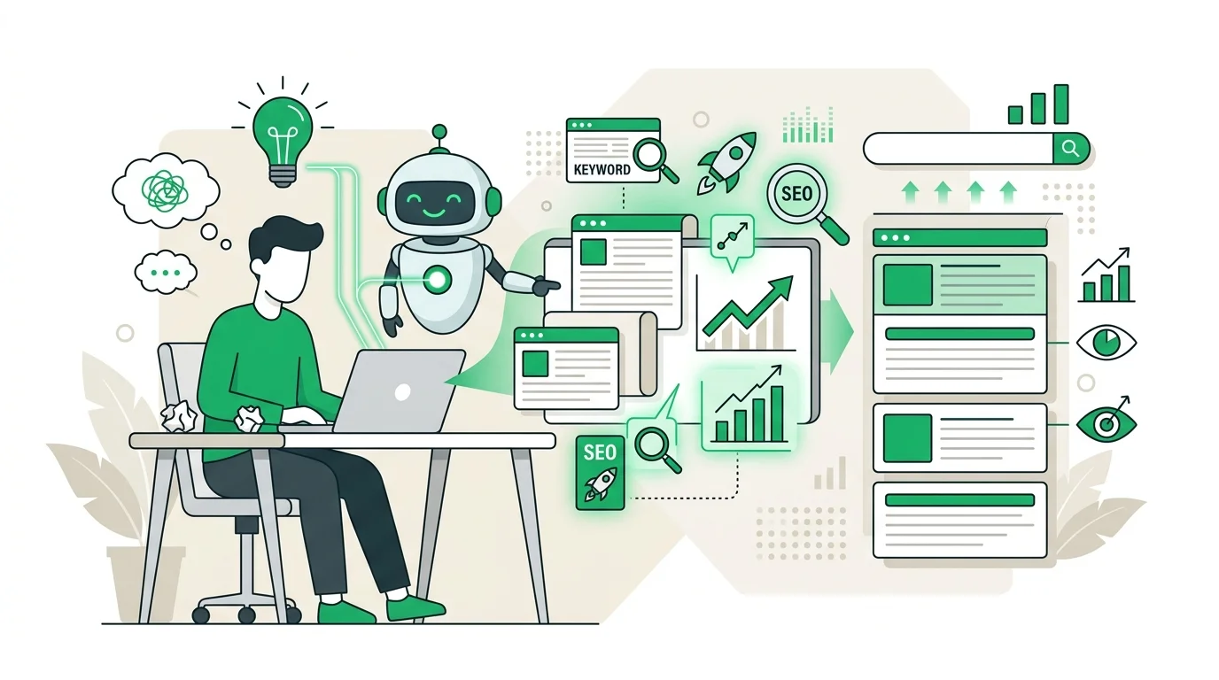IA para contenido SEO generando texto en una pantalla