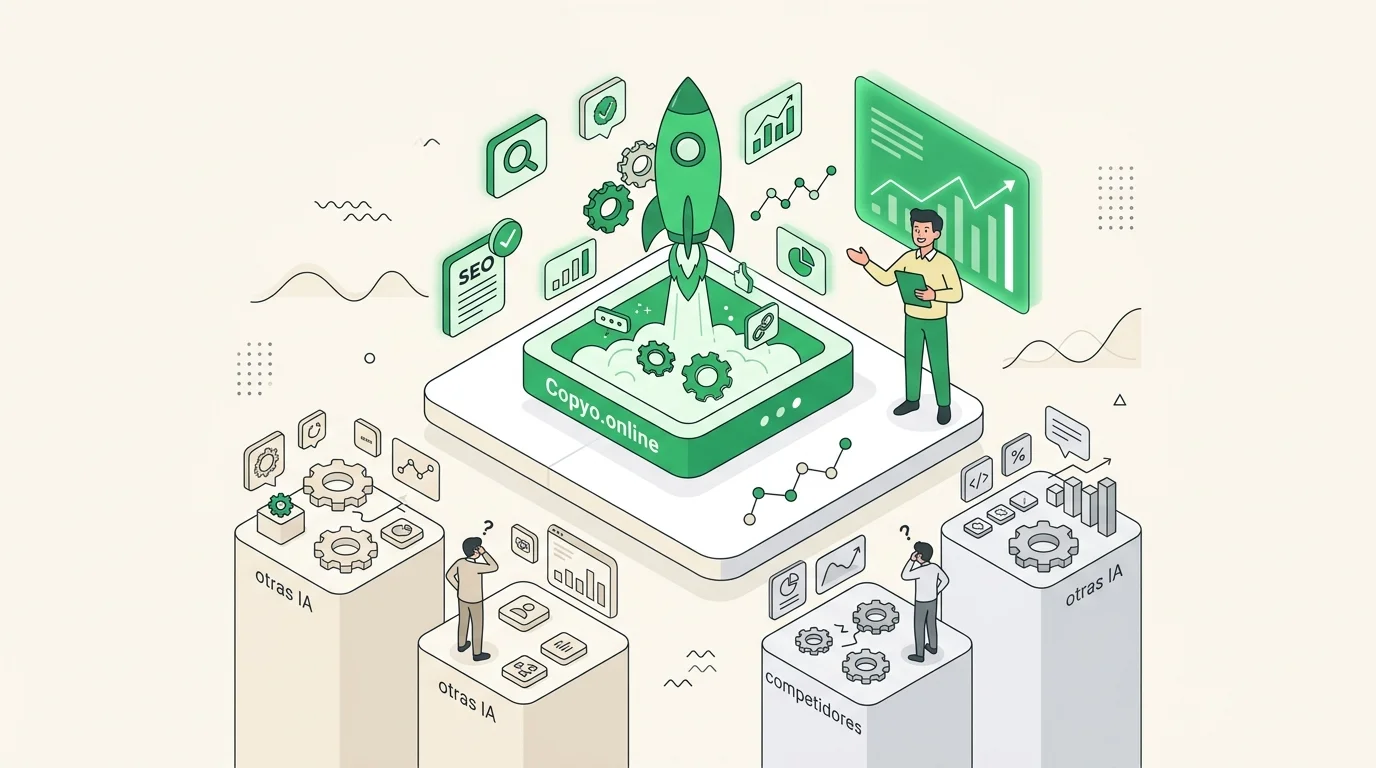 Copyo online SEO interfaz comparando funcionalidades con otras IA